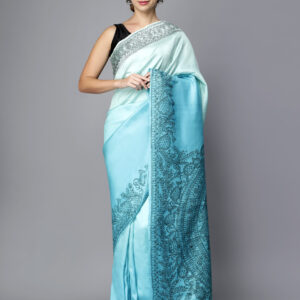 BLUE SHADED MADHUBANI WORK SILK SAREE