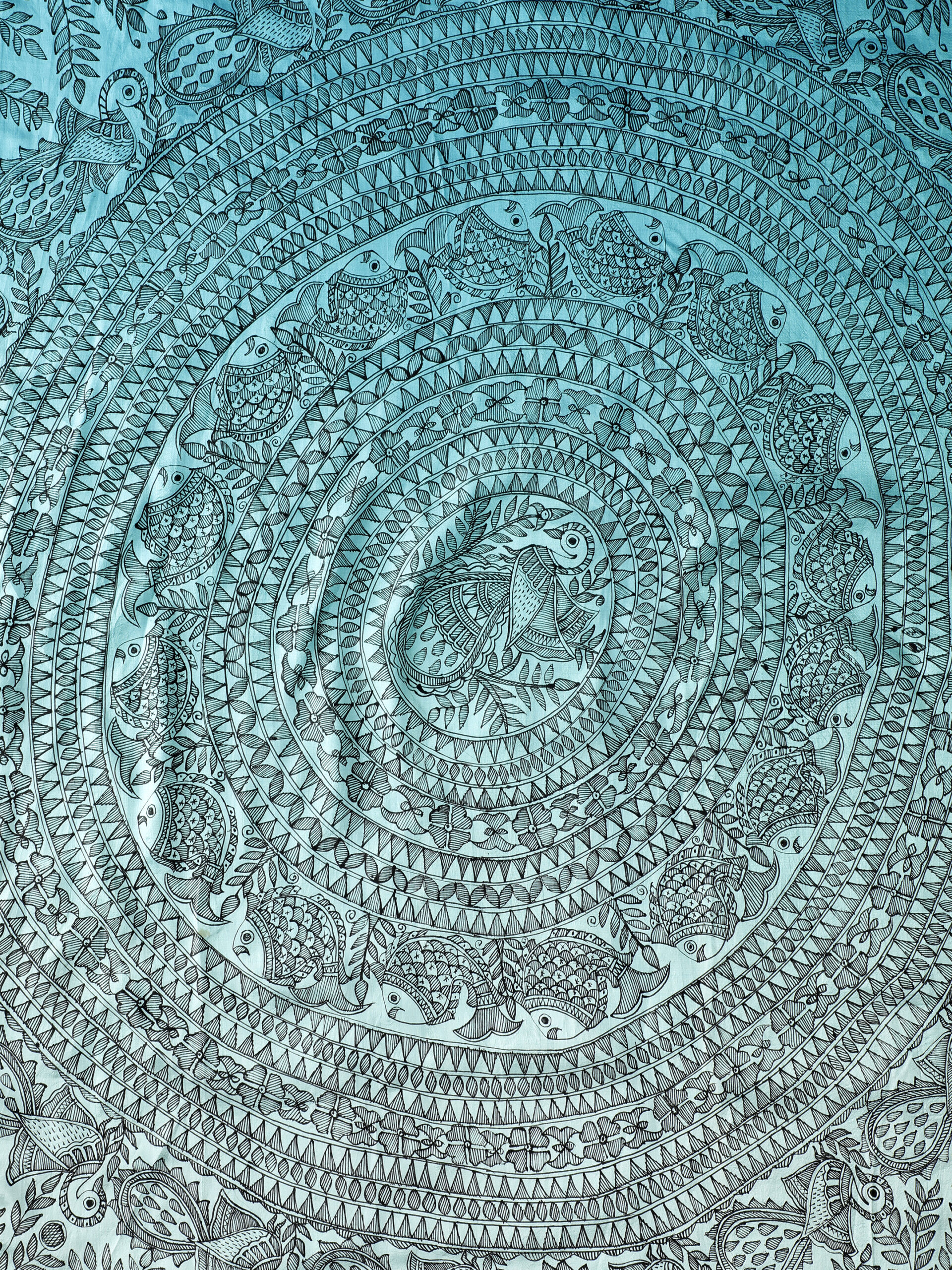 BLUE SHADED MADHUBANI WORK SILK SAREE - Image 7