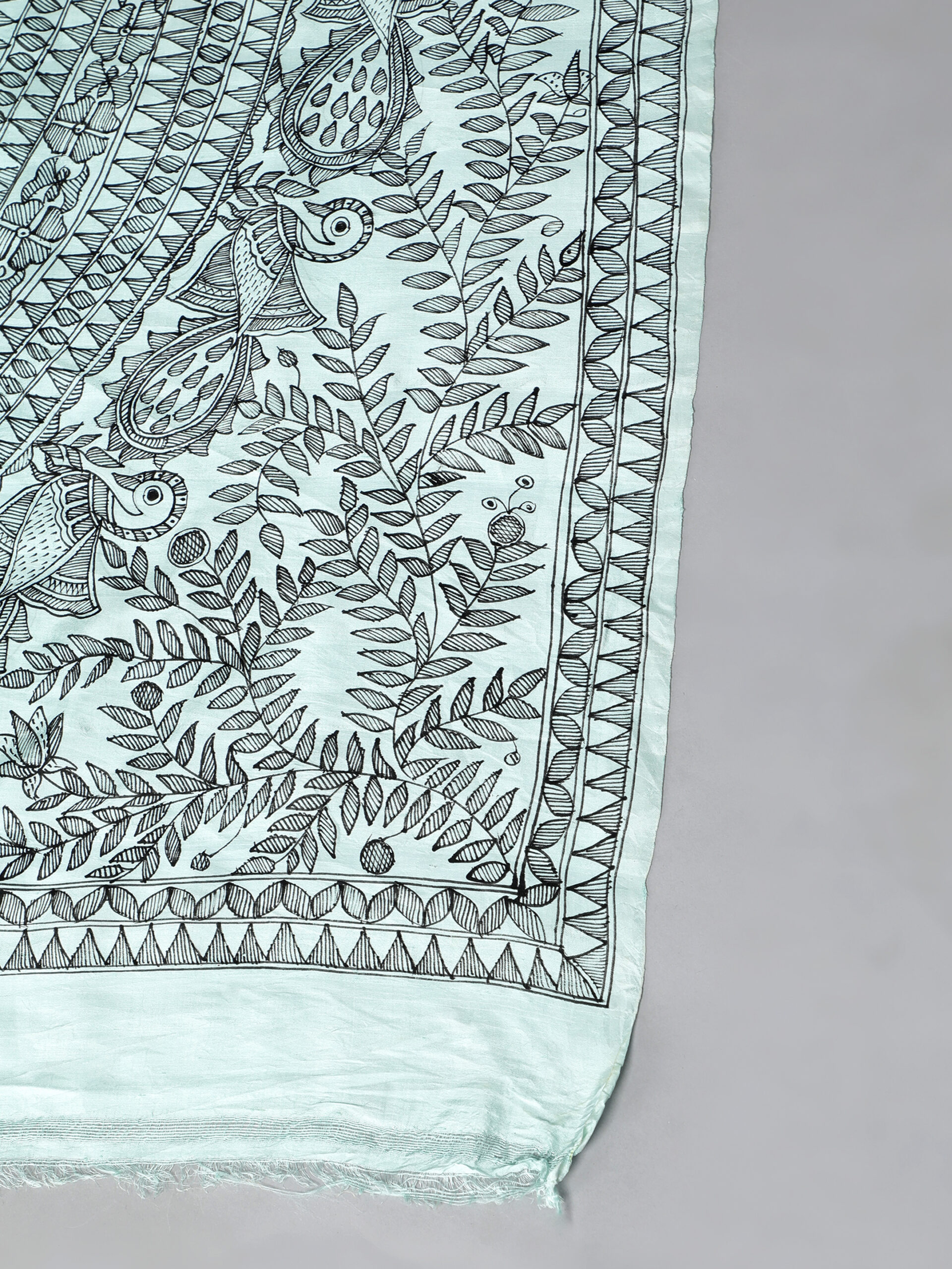 BLUE SHADED MADHUBANI WORK SILK SAREE - Image 8