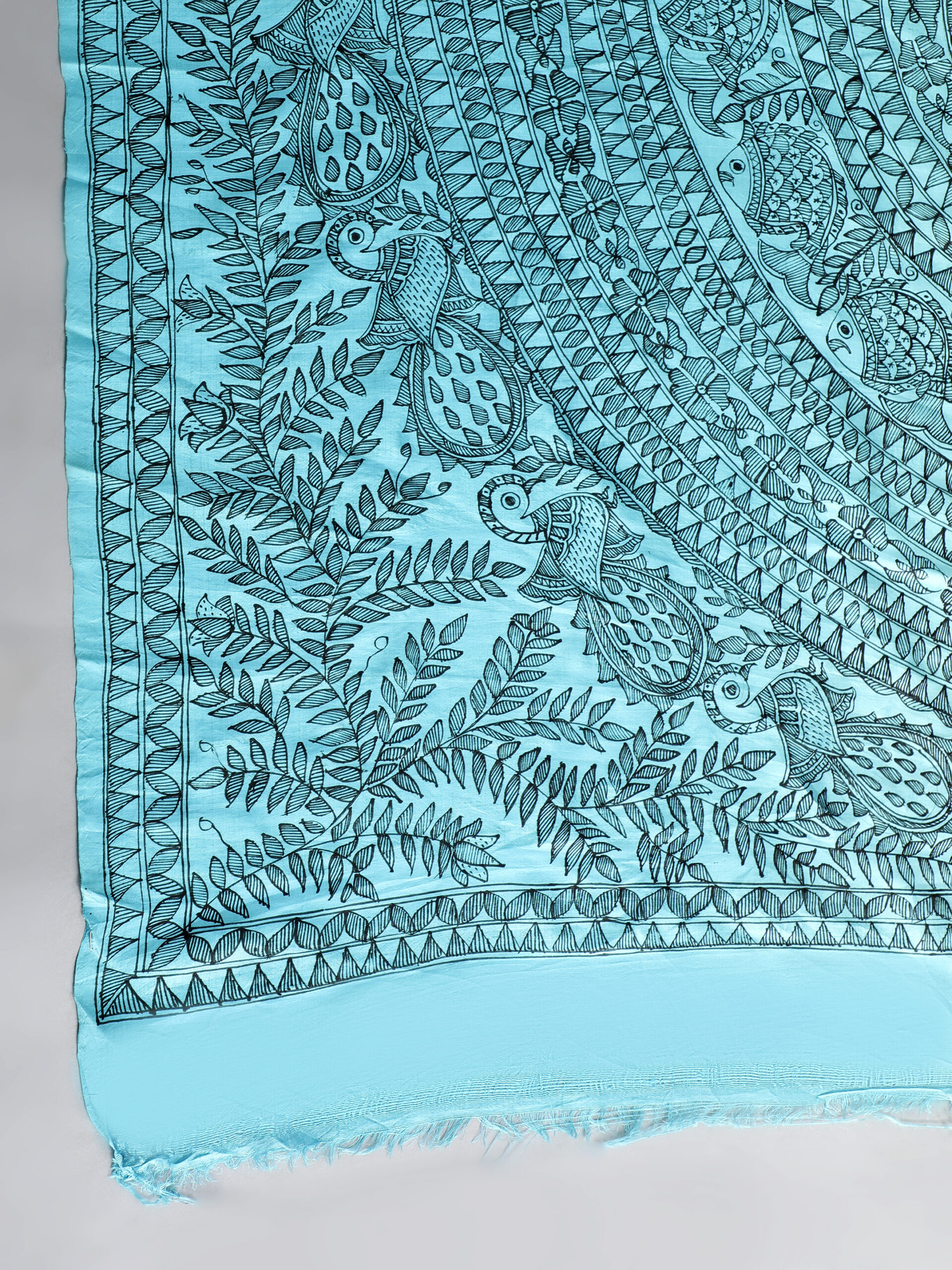 BLUE SHADED MADHUBANI WORK SILK SAREE - Image 9