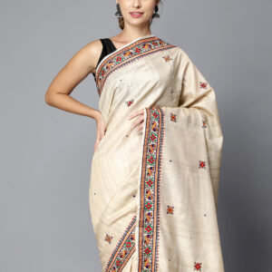 NATURAL COLOR THREAD AARI WORK MULTICOLOR SILK SAREE