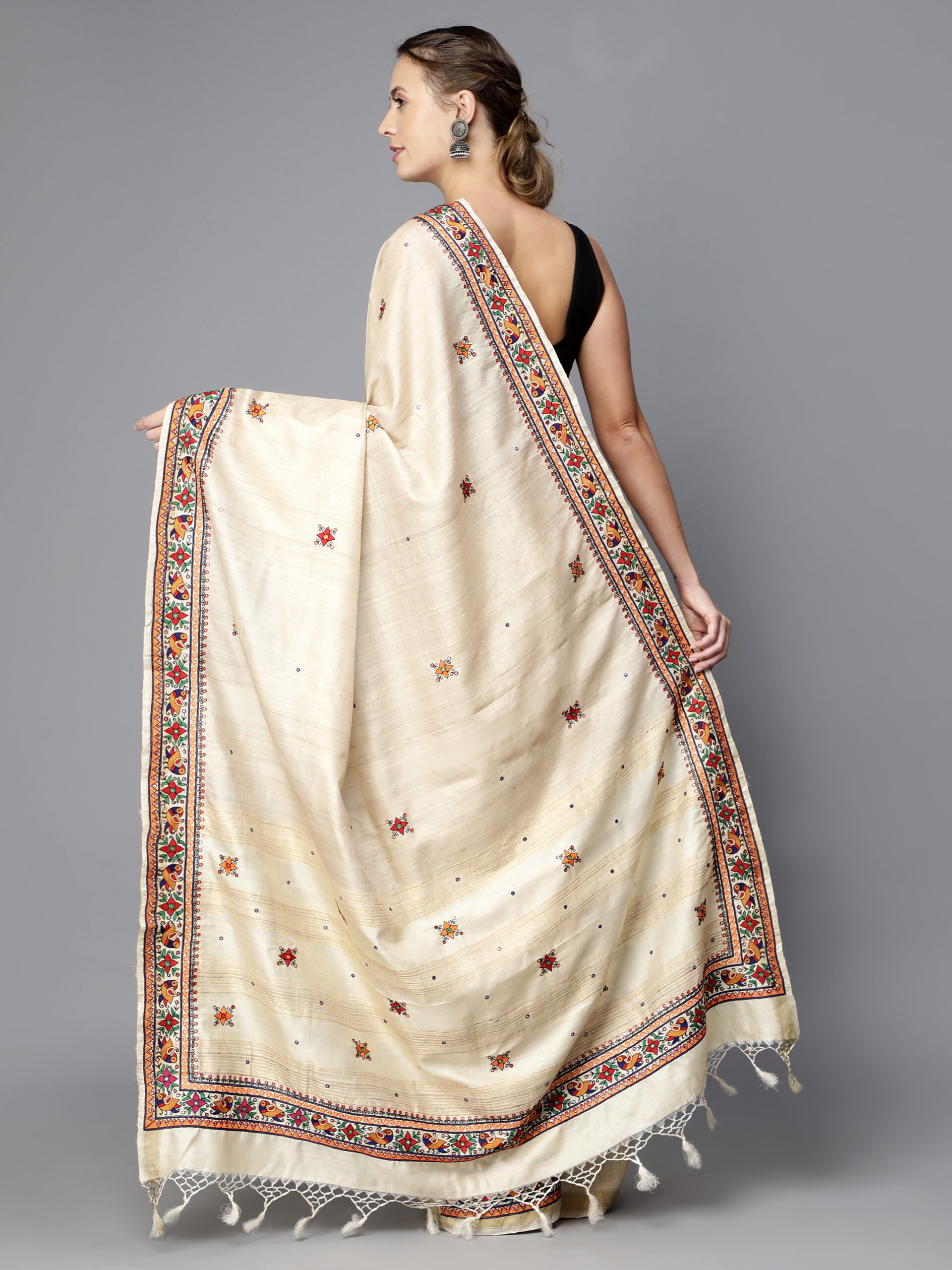 NATURAL COLOR THREAD AARI WORK MULTICOLOR SILK SAREE - Image 7