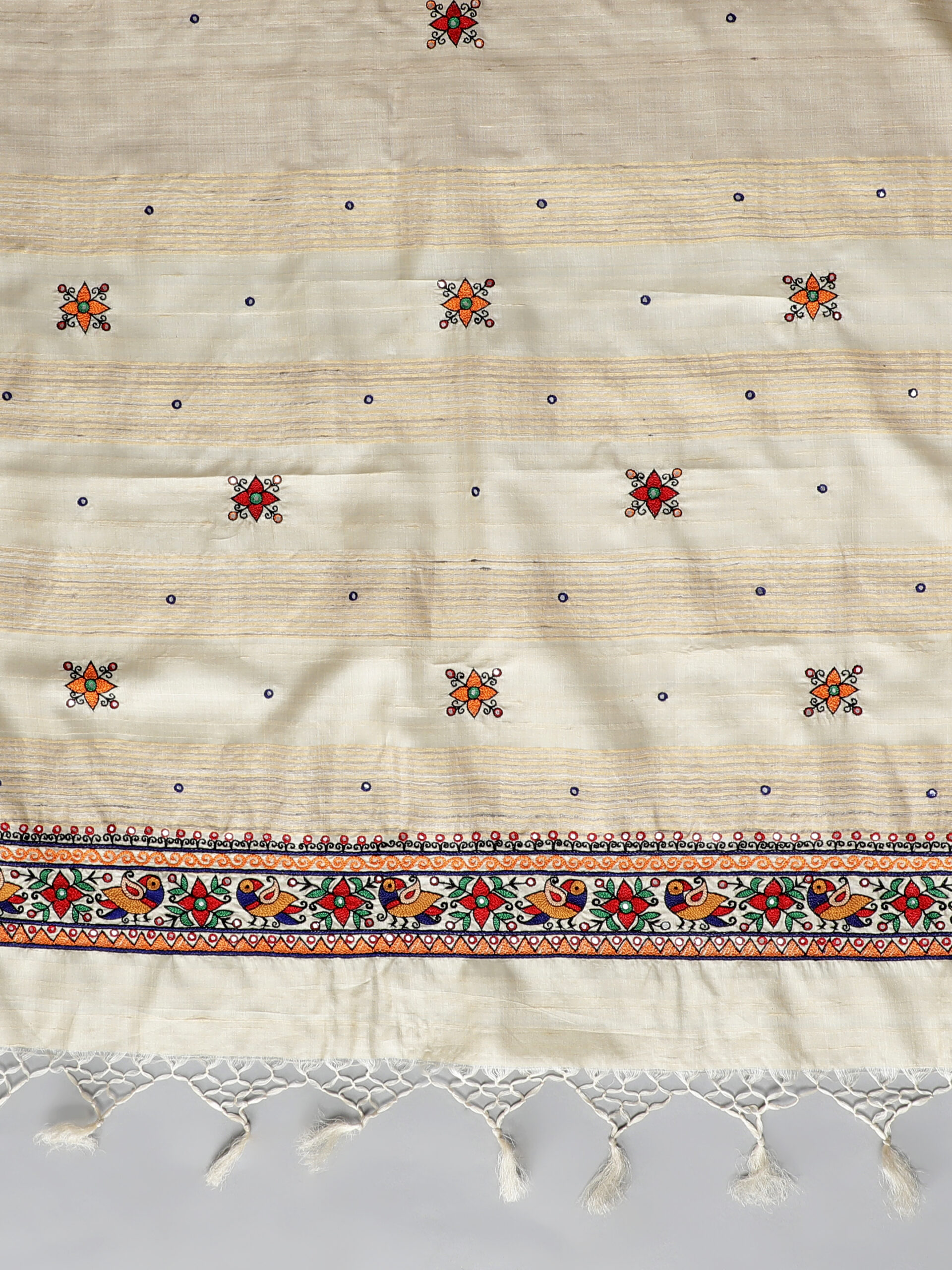 NATURAL COLOR THREAD AARI WORK MULTICOLOR SILK SAREE - Image 8