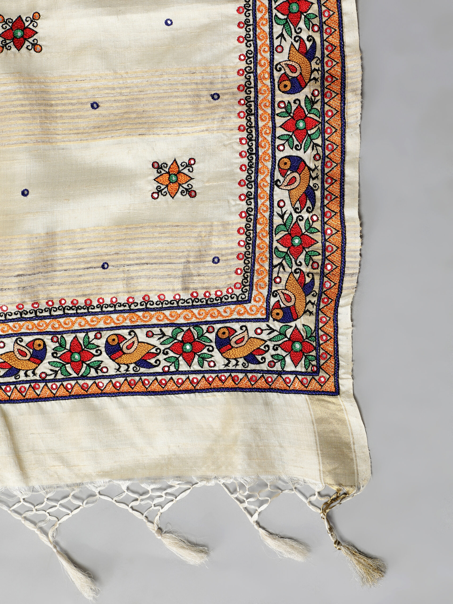 NATURAL COLOR THREAD AARI WORK MULTICOLOR SILK SAREE - Image 2