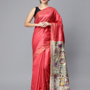 RED MADHUBANI PALLU SILK SAREE