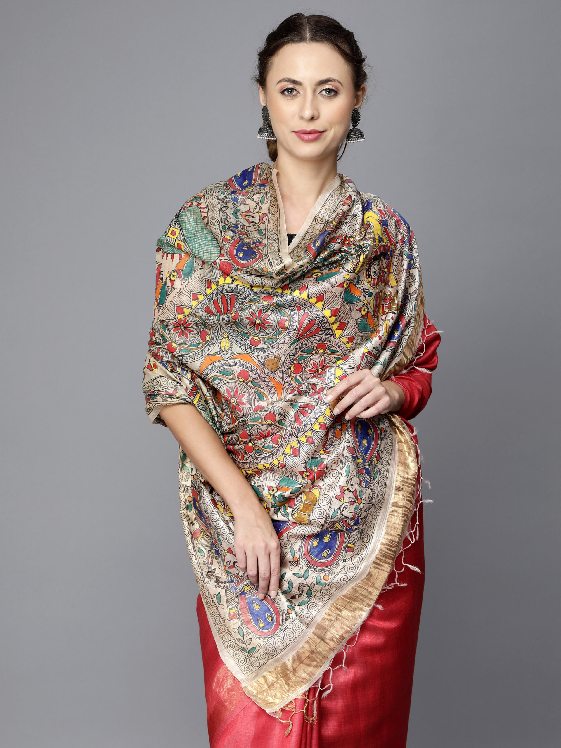 RED MADHUBANI PALLU SILK SAREE - Image 6