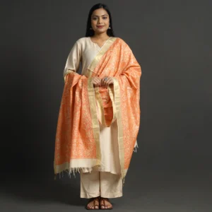 Beige Full Work Tussar Silk Hand-Painted Madhubani Dupatta