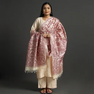 Beige Full Work Tussar Silk Hand-Painted Madhubani Dupatta