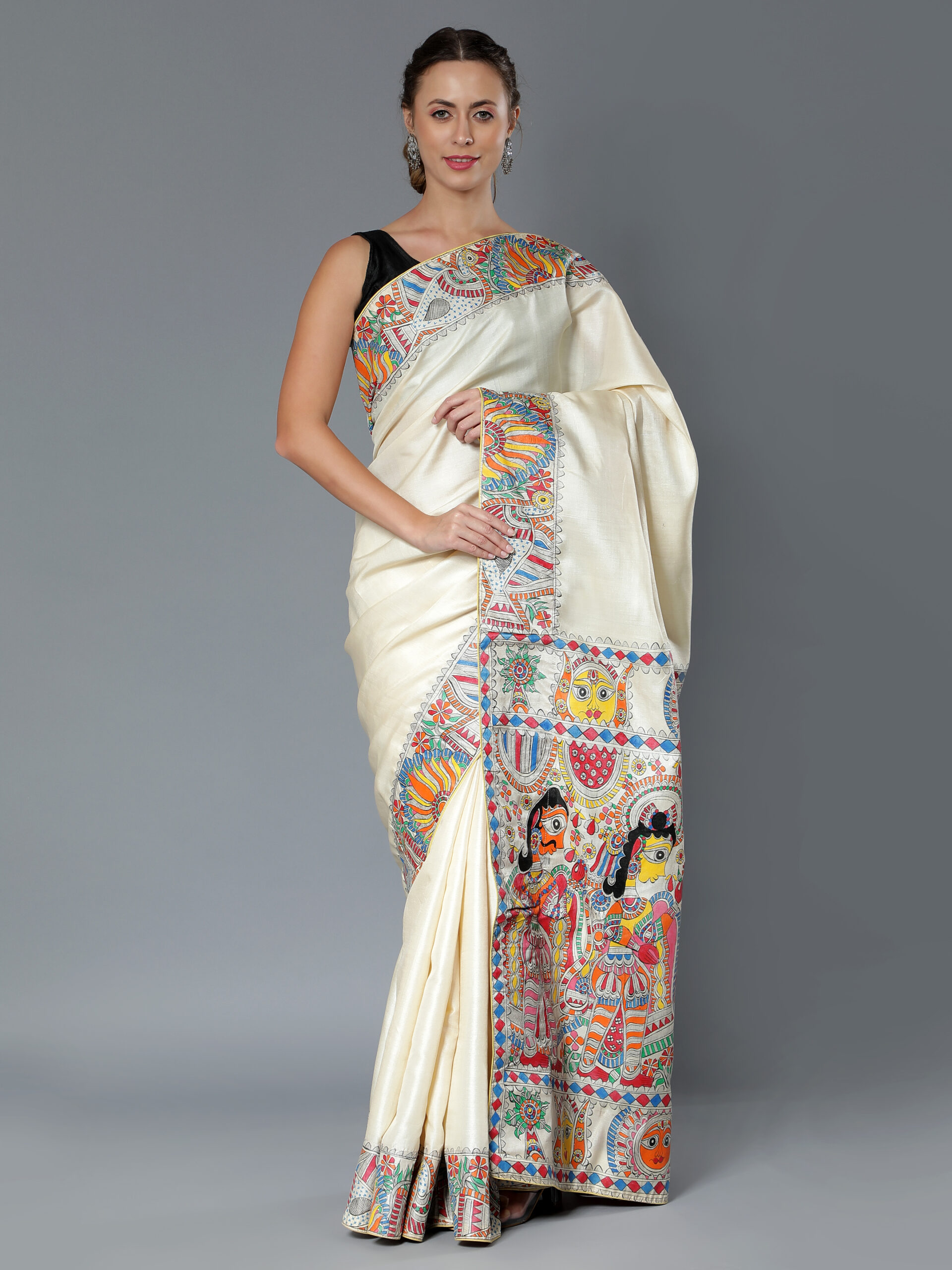 Cream Multicolor Ram Vivah Tussar Silk Saree - Image 8