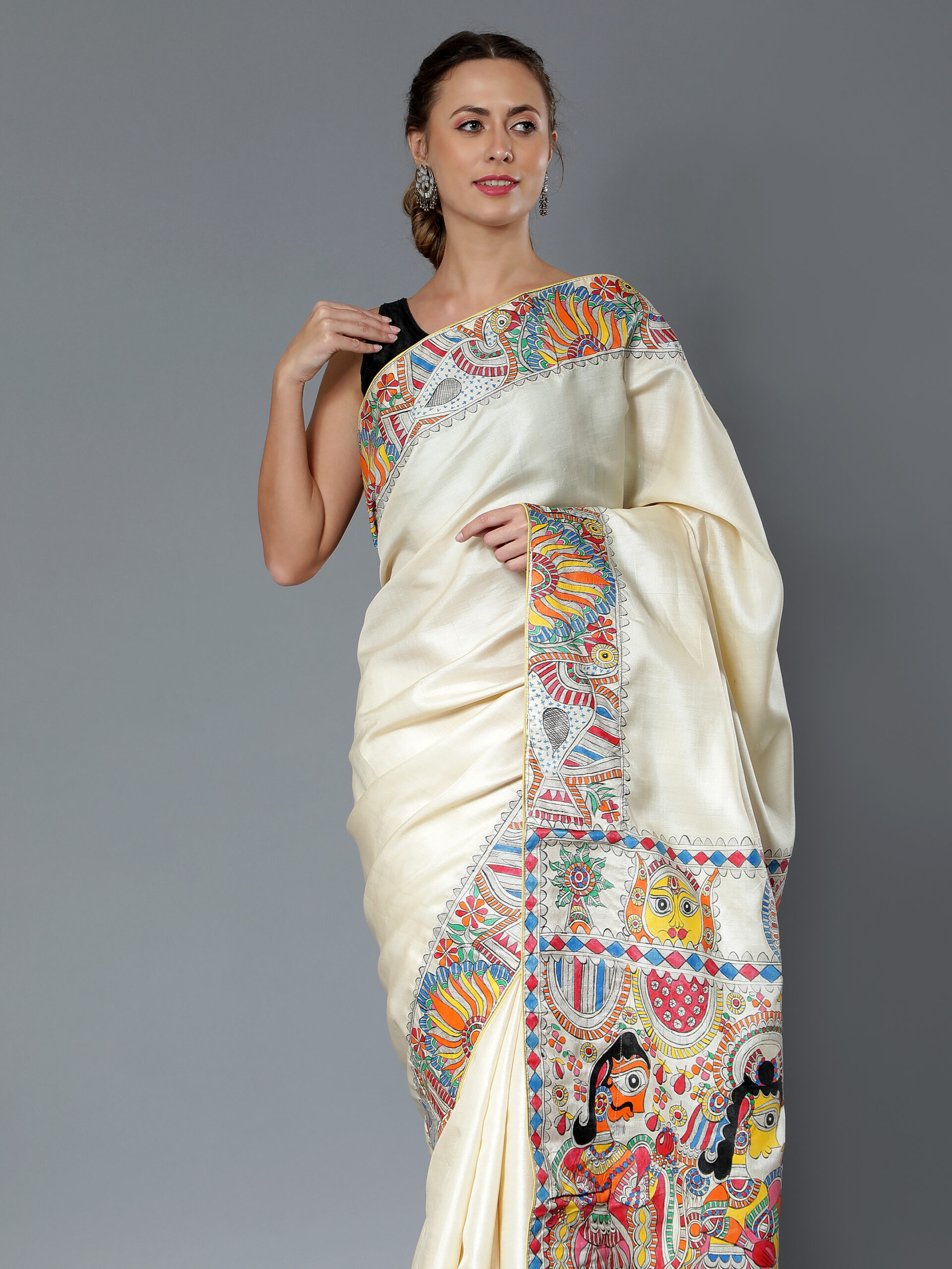 Cream Multicolor Ram Vivah Tussar Silk Saree - Image 7