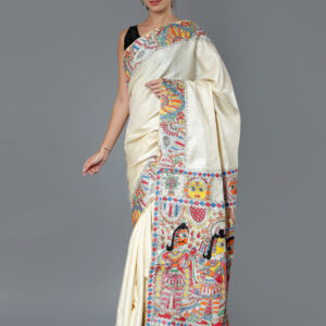 Cream Multicolor Ram Vivah Tussar Silk Saree