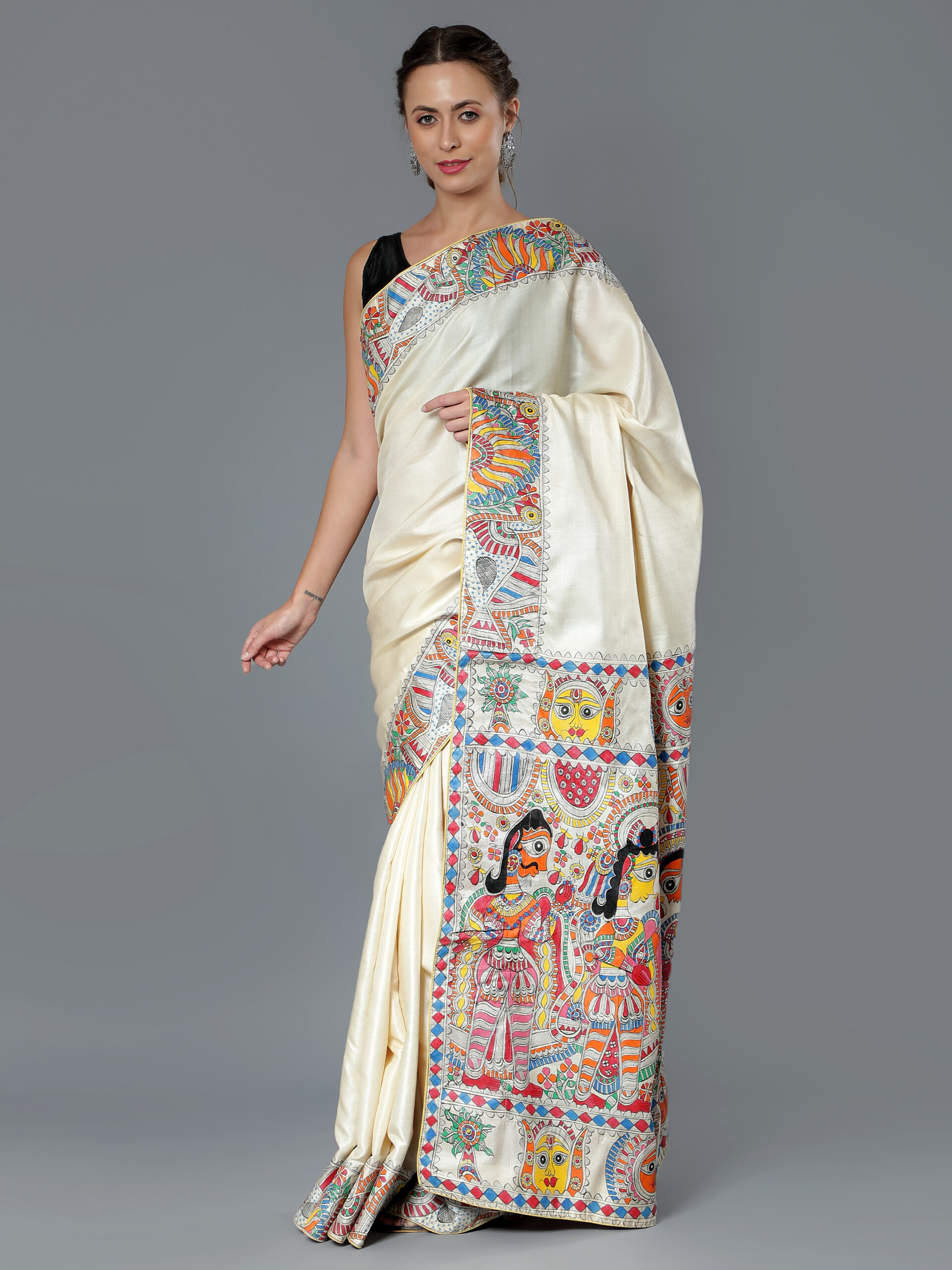 Cream Multicolor Ram Vivah Tussar Silk Saree