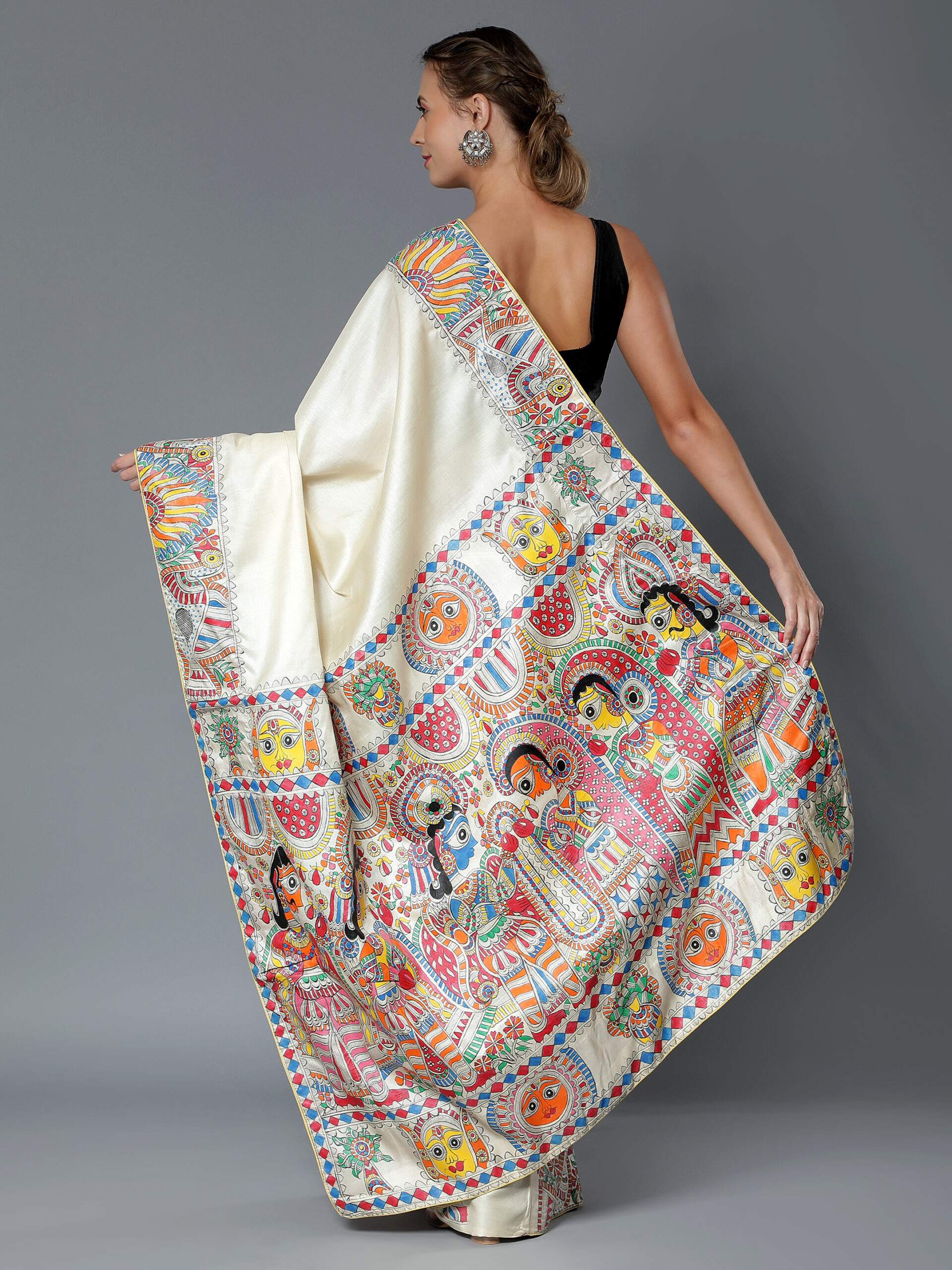 Cream Multicolor Ram Vivah Tussar Silk Saree - Image 5