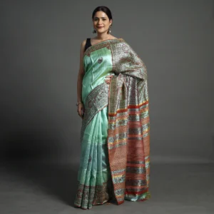 GREEN MADHUBANI SILK SAREE