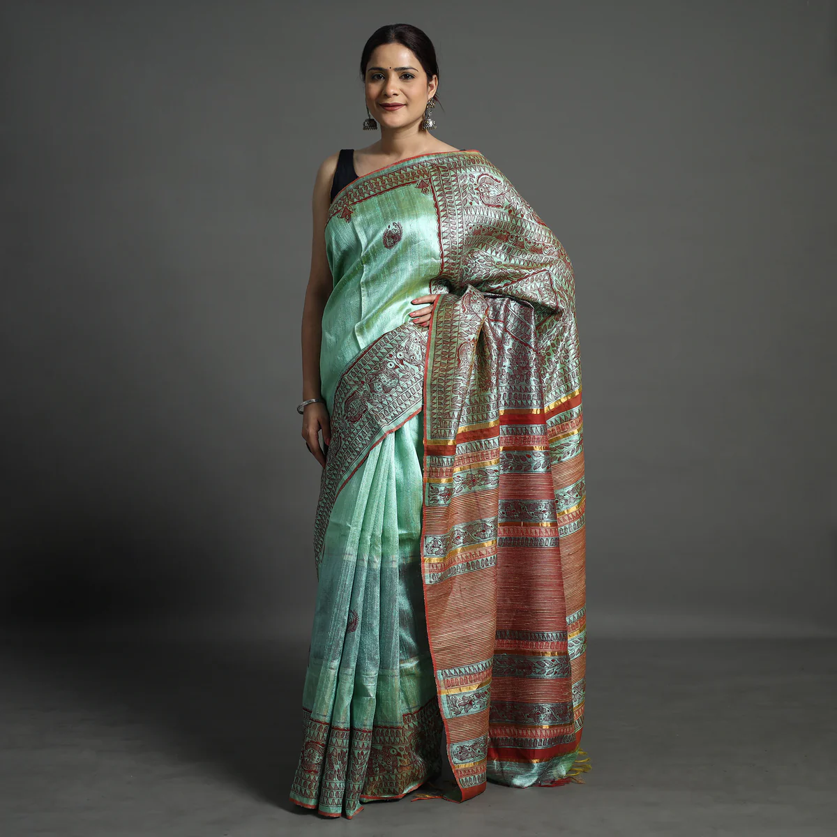 GREEN MADHUBANI SILK SAREE
