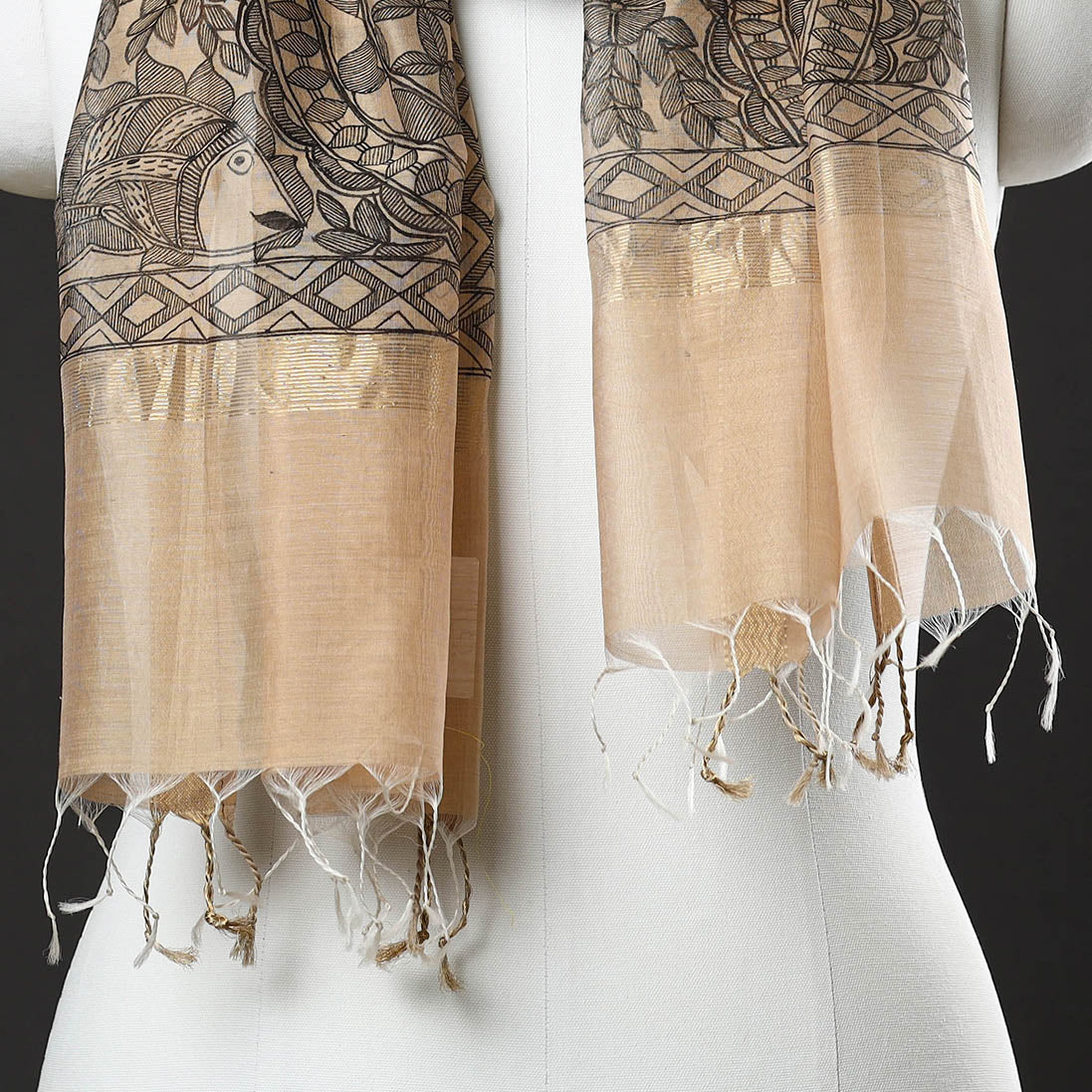 GREEN MADHUBANI SILK SAREE - Image 26