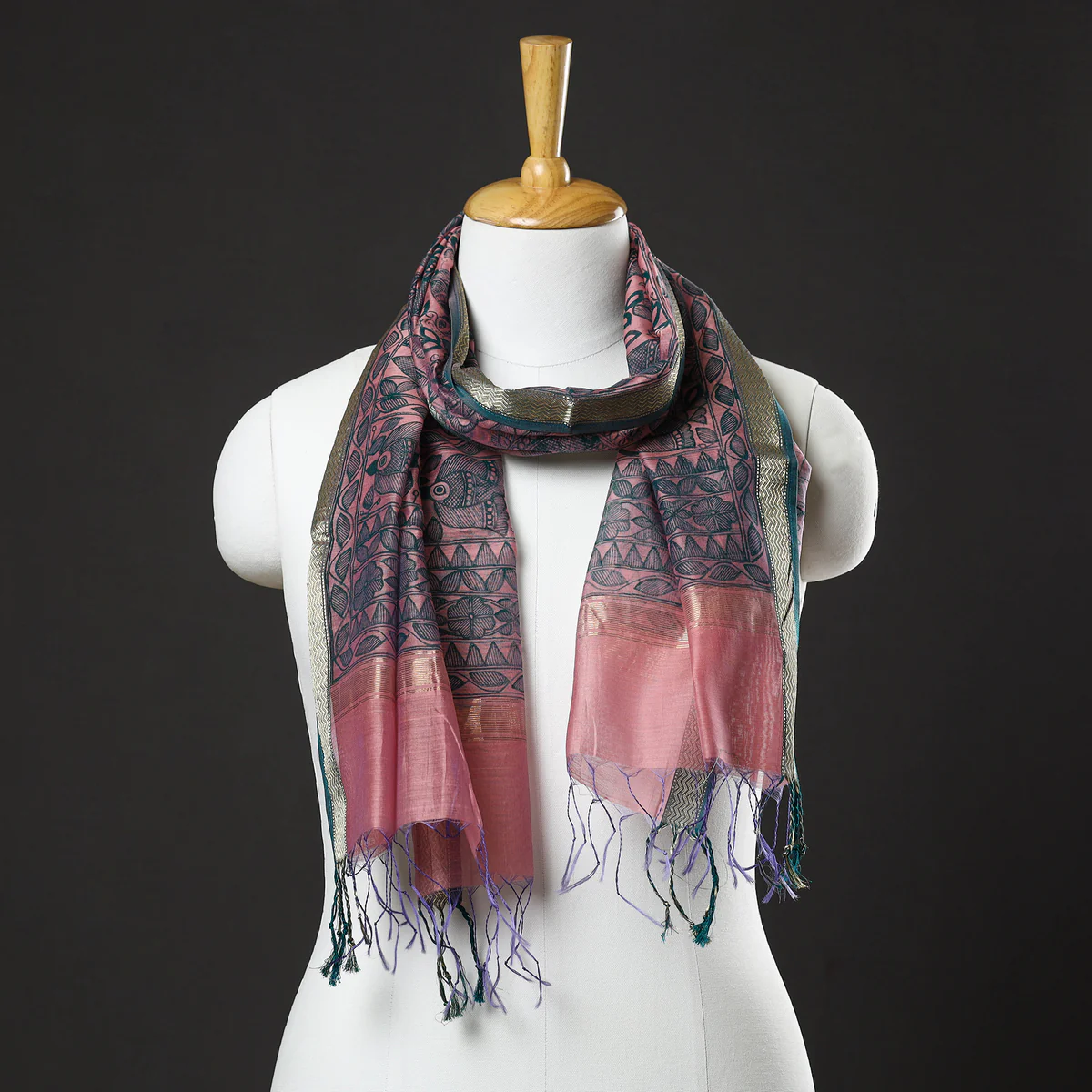 GREEN MADHUBANI SILK SAREE - Image 9