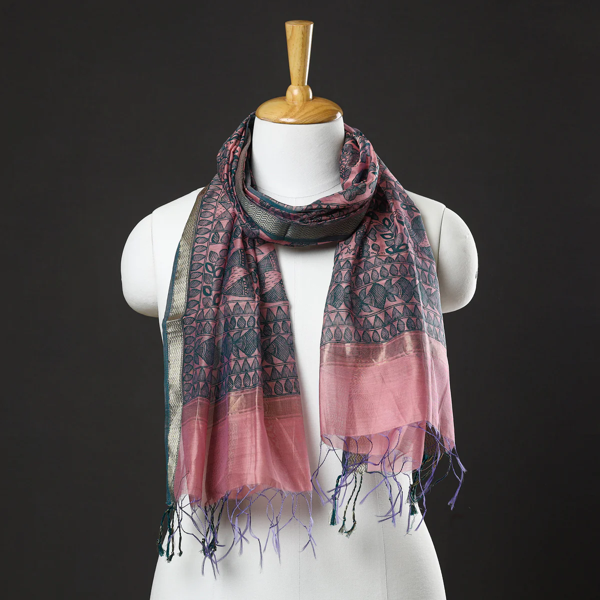 GREEN MADHUBANI SILK SAREE - Image 7