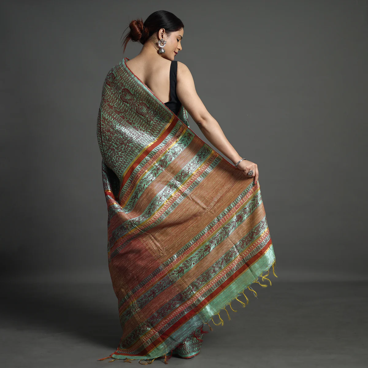 GREEN MADHUBANI SILK SAREE - Image 2