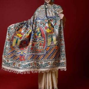 BEIGE MADHUBANI RAM DARBAR TUSSER SILK SAREE
