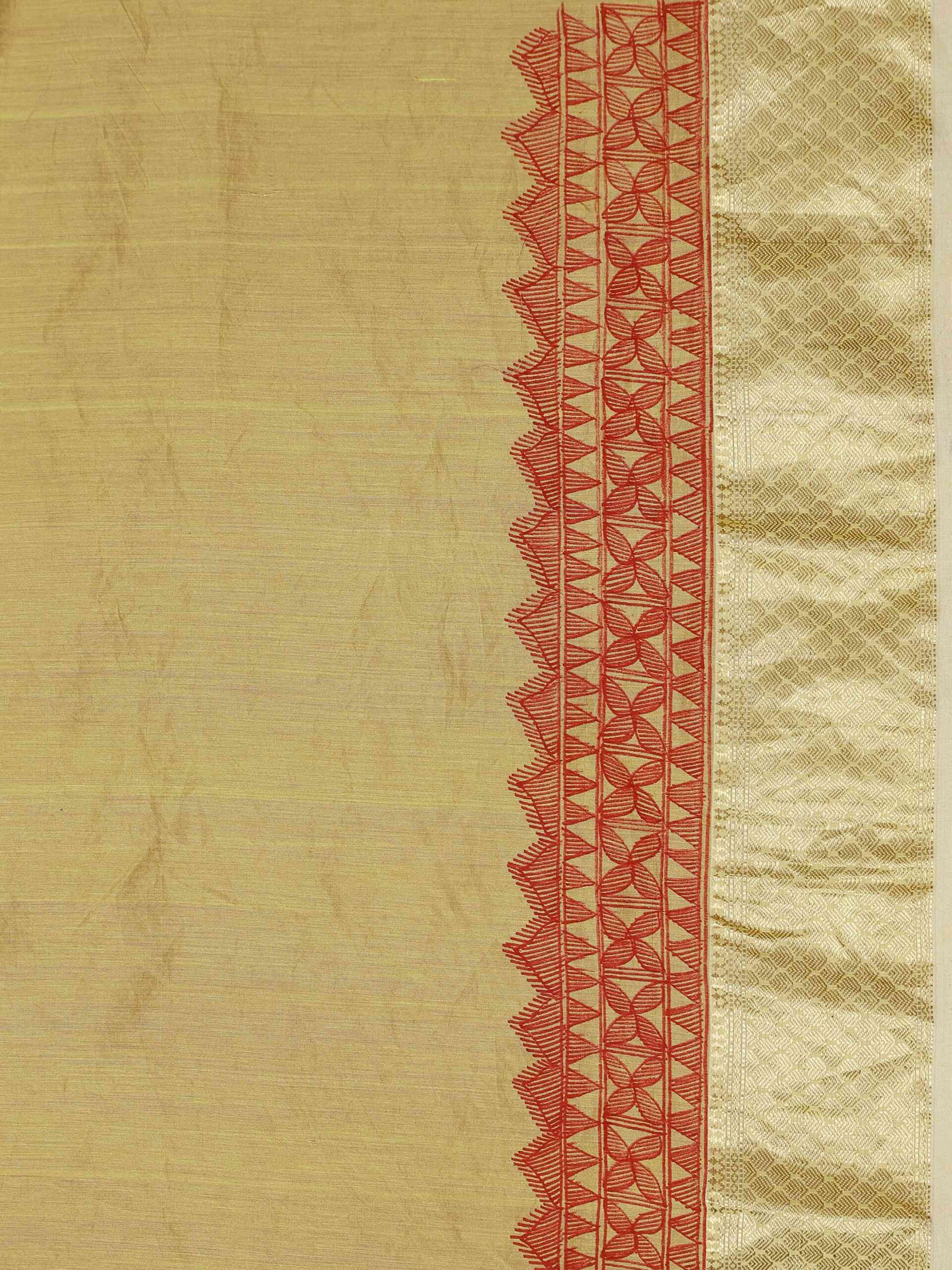 MUSTRED MADHUBANI FULL WORK CHANDERI SILK SAREE - Image 6