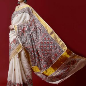 Natural Multicolor Cotton Madhubani Saree