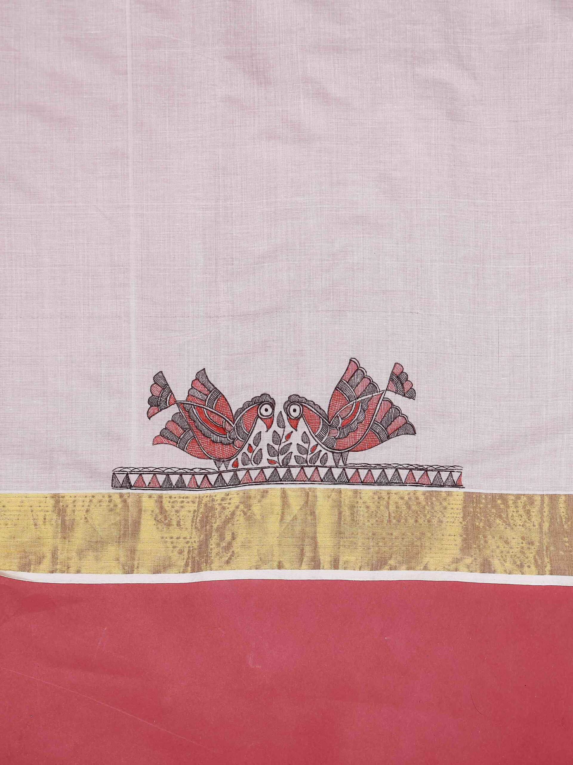 Natural Multicolor Cotton Madhubani Saree - Image 8