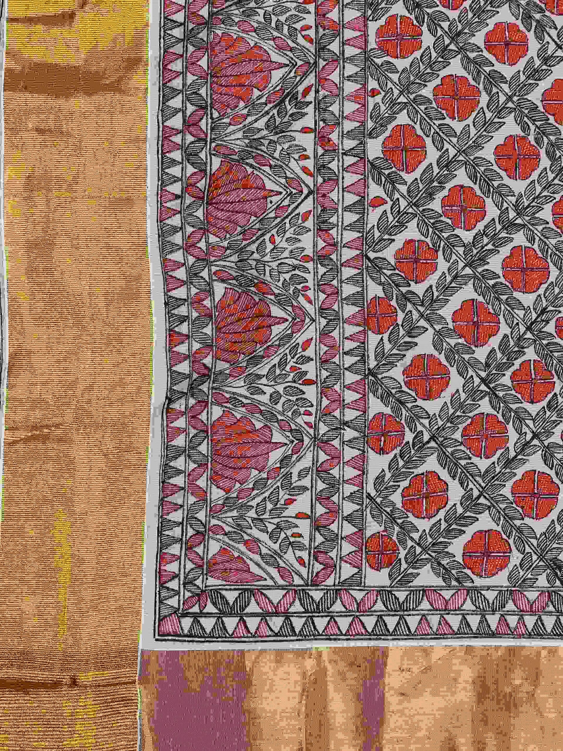 Natural Multicolor Cotton Madhubani Saree - Image 7