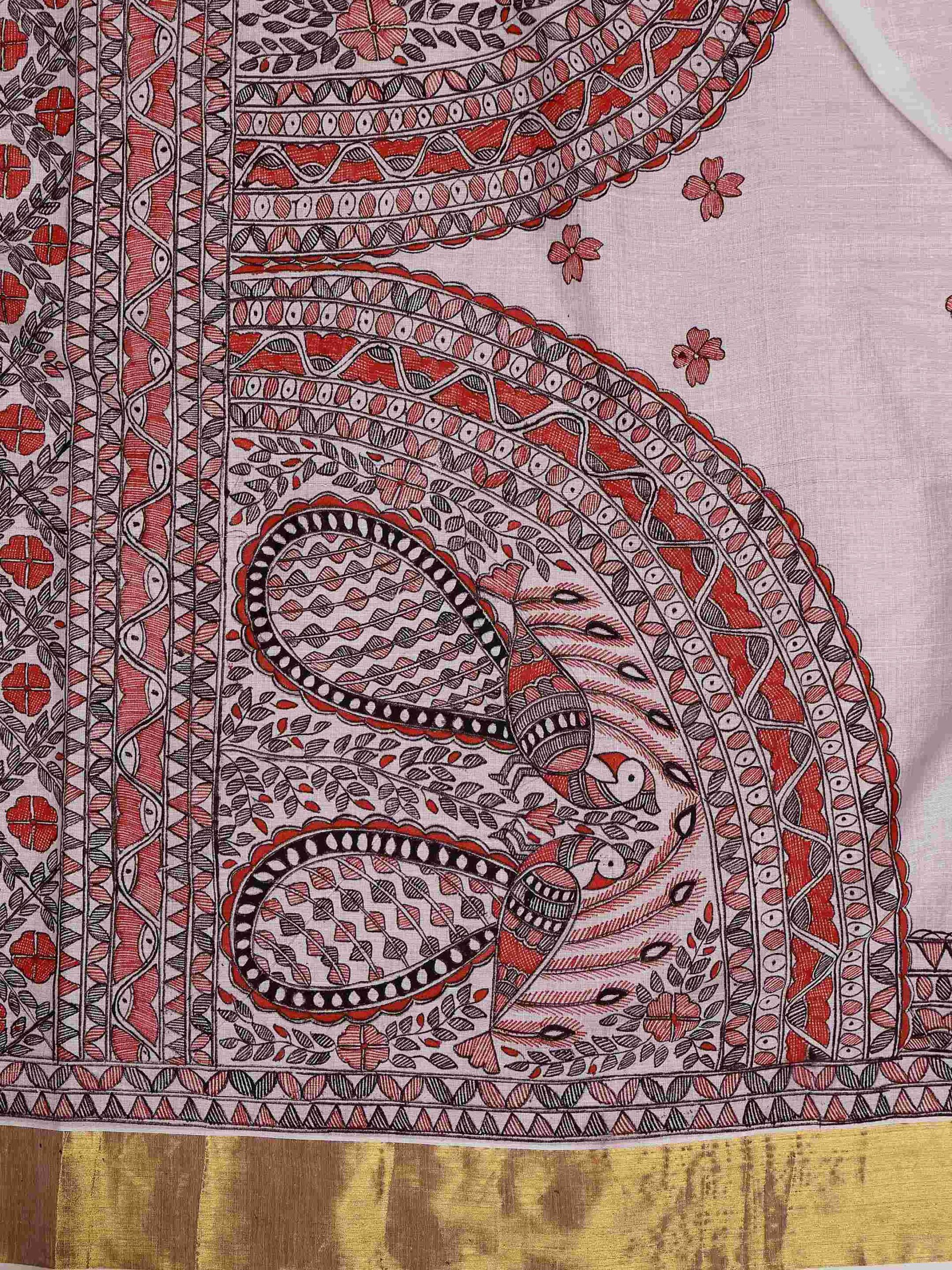 Natural Multicolor Cotton Madhubani Saree - Image 6