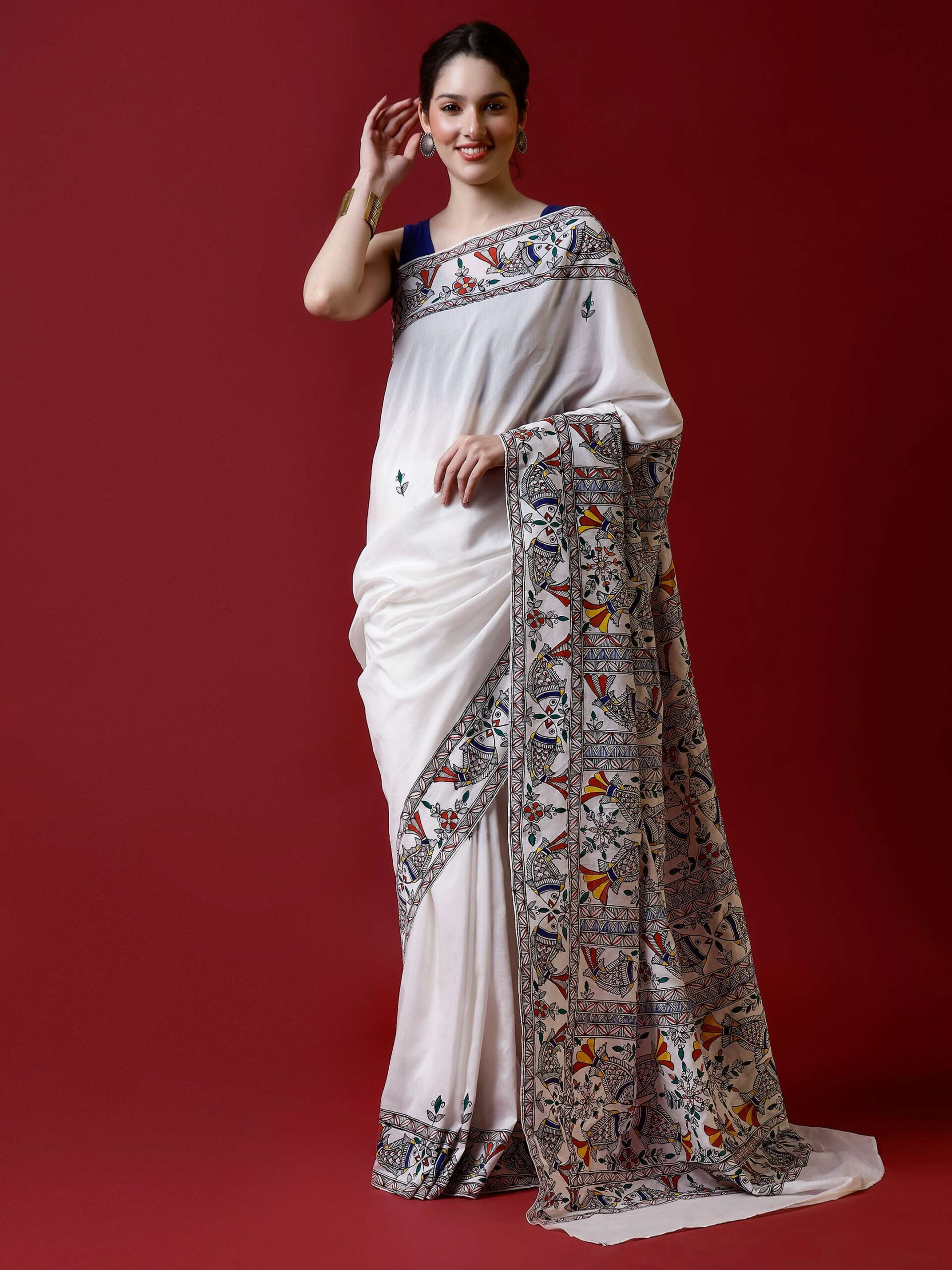 NATURAL MADHUBANI MATASYA TUSSER SILK SAREE - Image 2