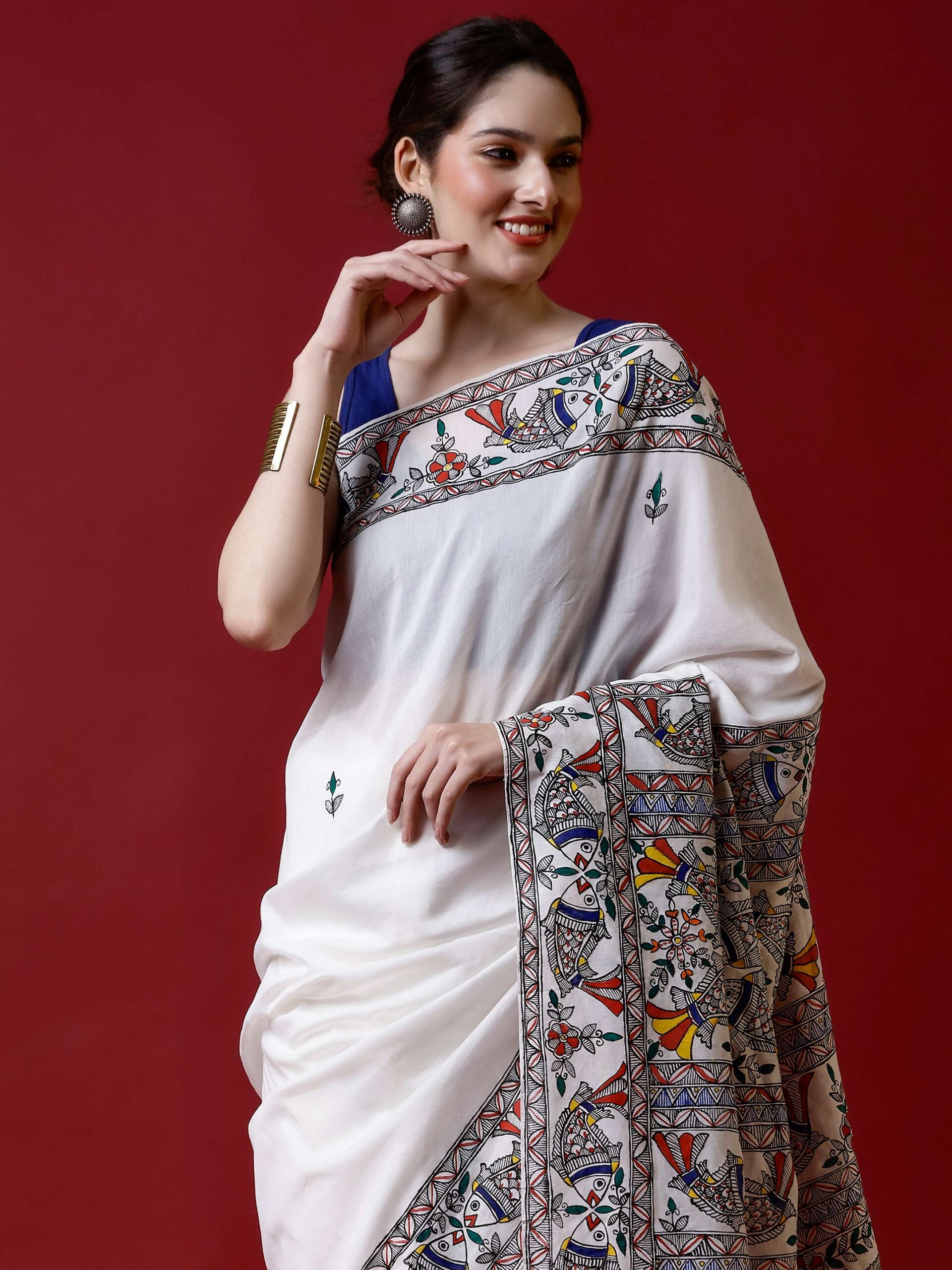 NATURAL MADHUBANI MATASYA TUSSER SILK SAREE - Image 5