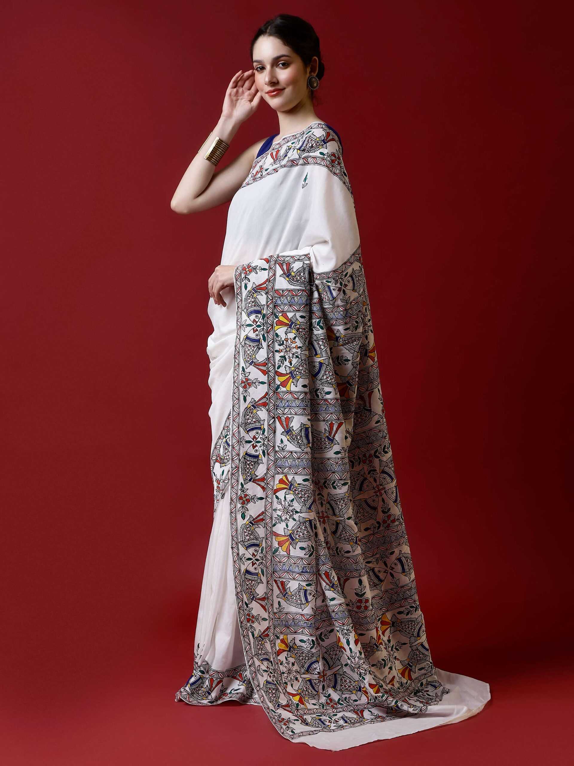 NATURAL MADHUBANI MATASYA TUSSER SILK SAREE - Image 4