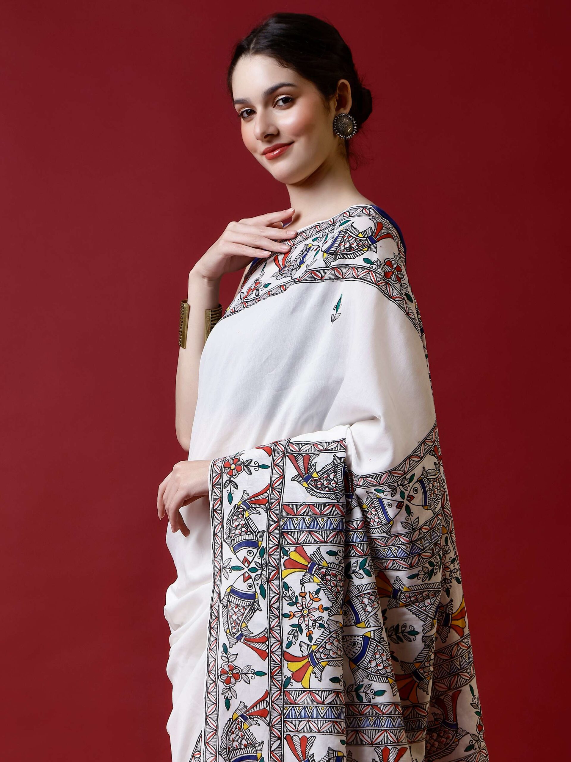 NATURAL MADHUBANI MATASYA TUSSER SILK SAREE - Image 3