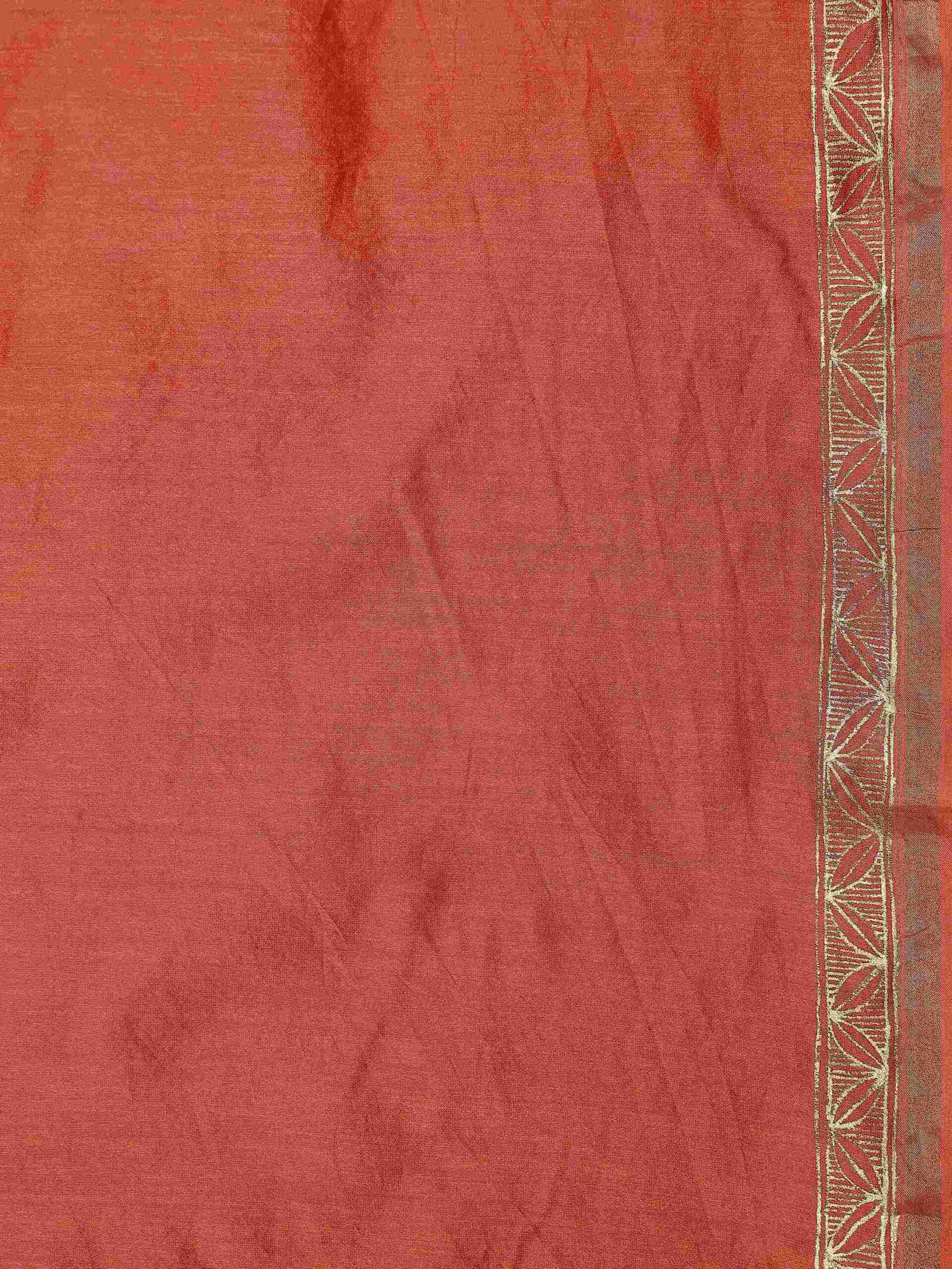 Red Madhubani & Shibori Chanderi Saree - Image 7