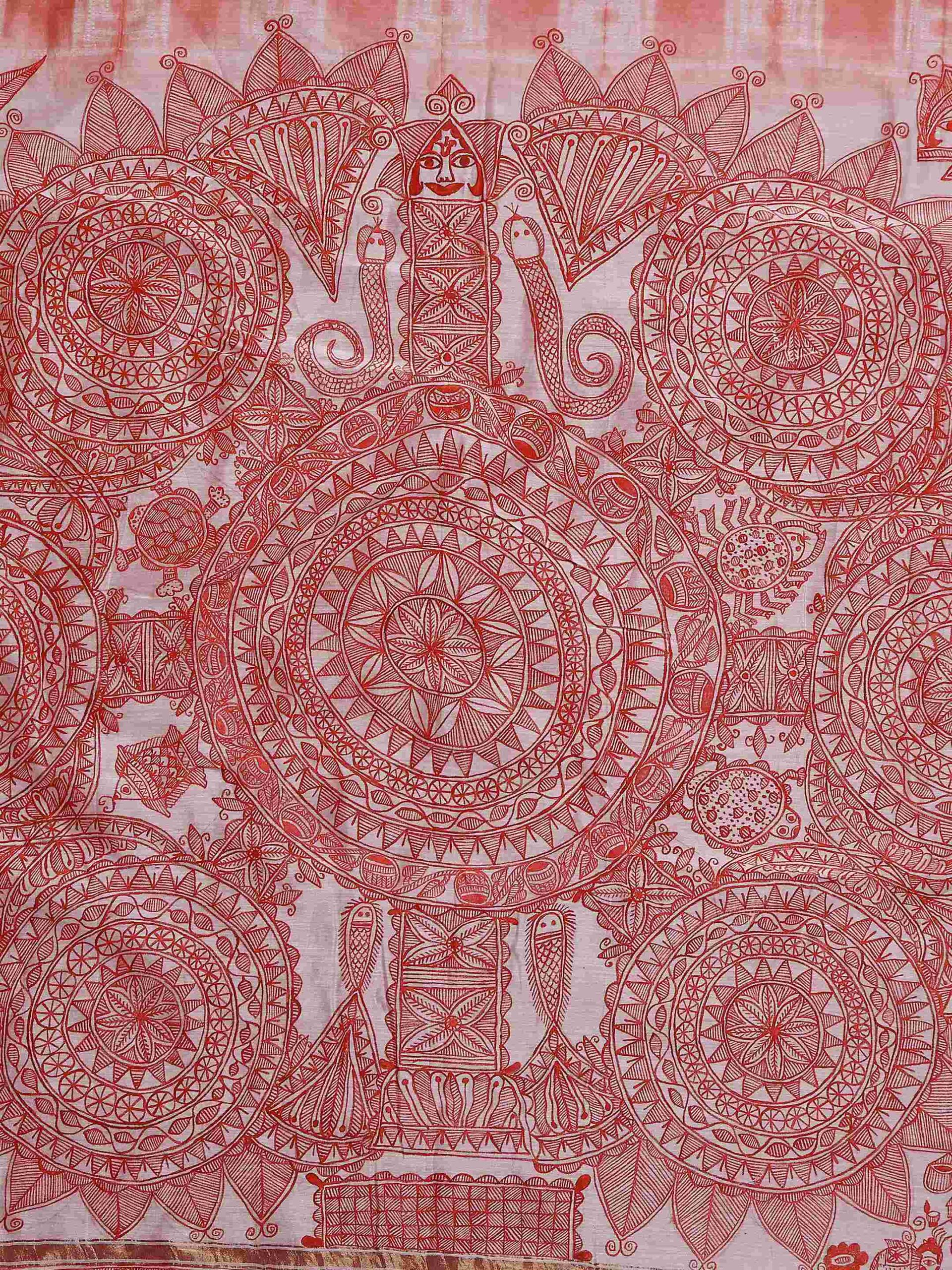 Red Madhubani & Shibori Chanderi Saree - Image 6