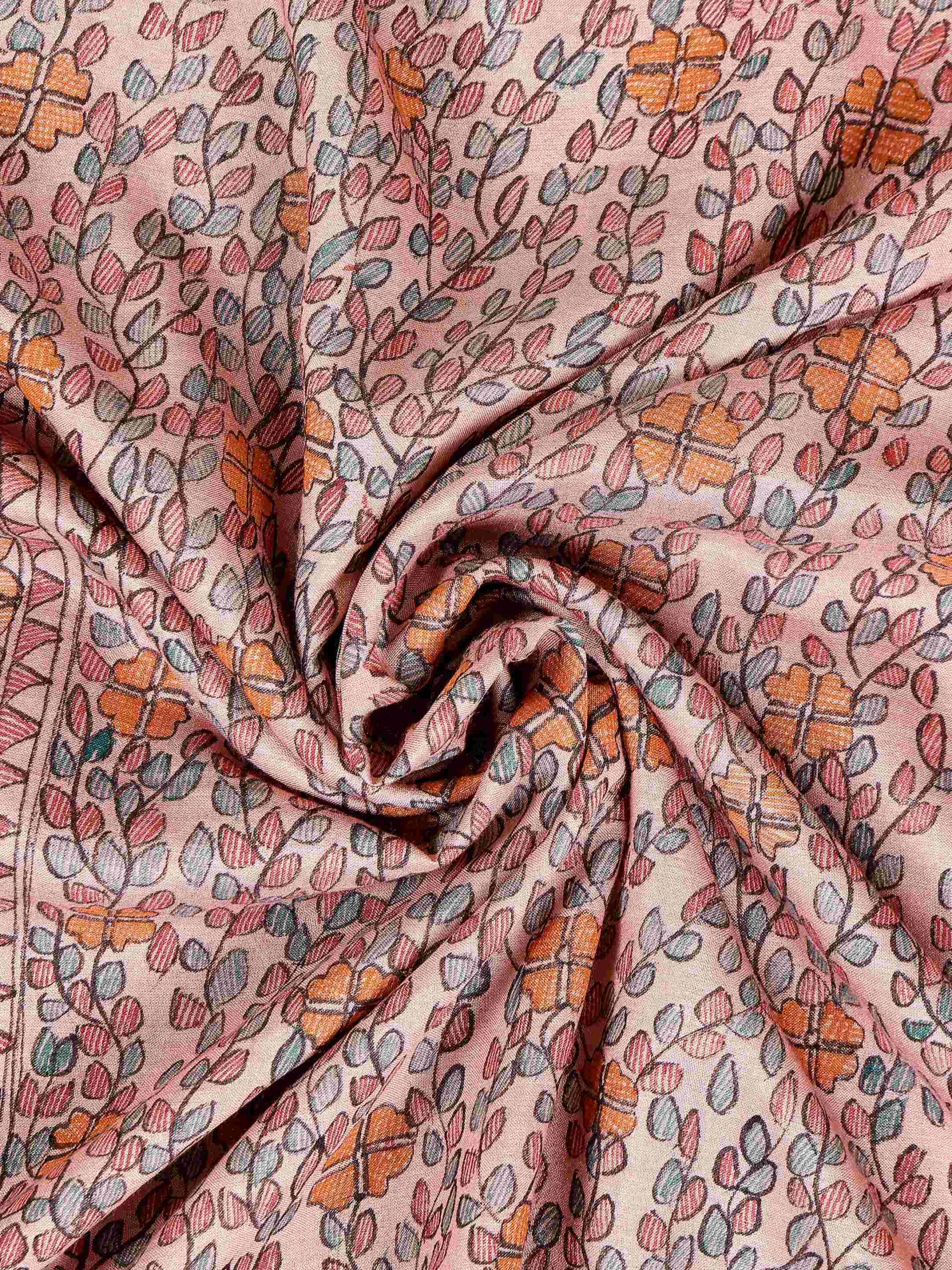 Pink Full Work Cotton Silk Hand-Painted Madhubani Dupatta - Image 2