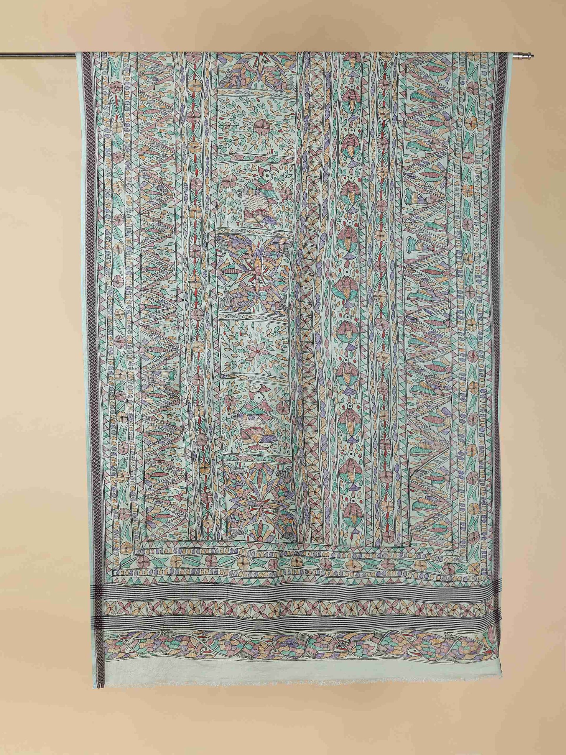 Blue Full Work Cotton Silk Hand-Painted Madhubani Dupatta