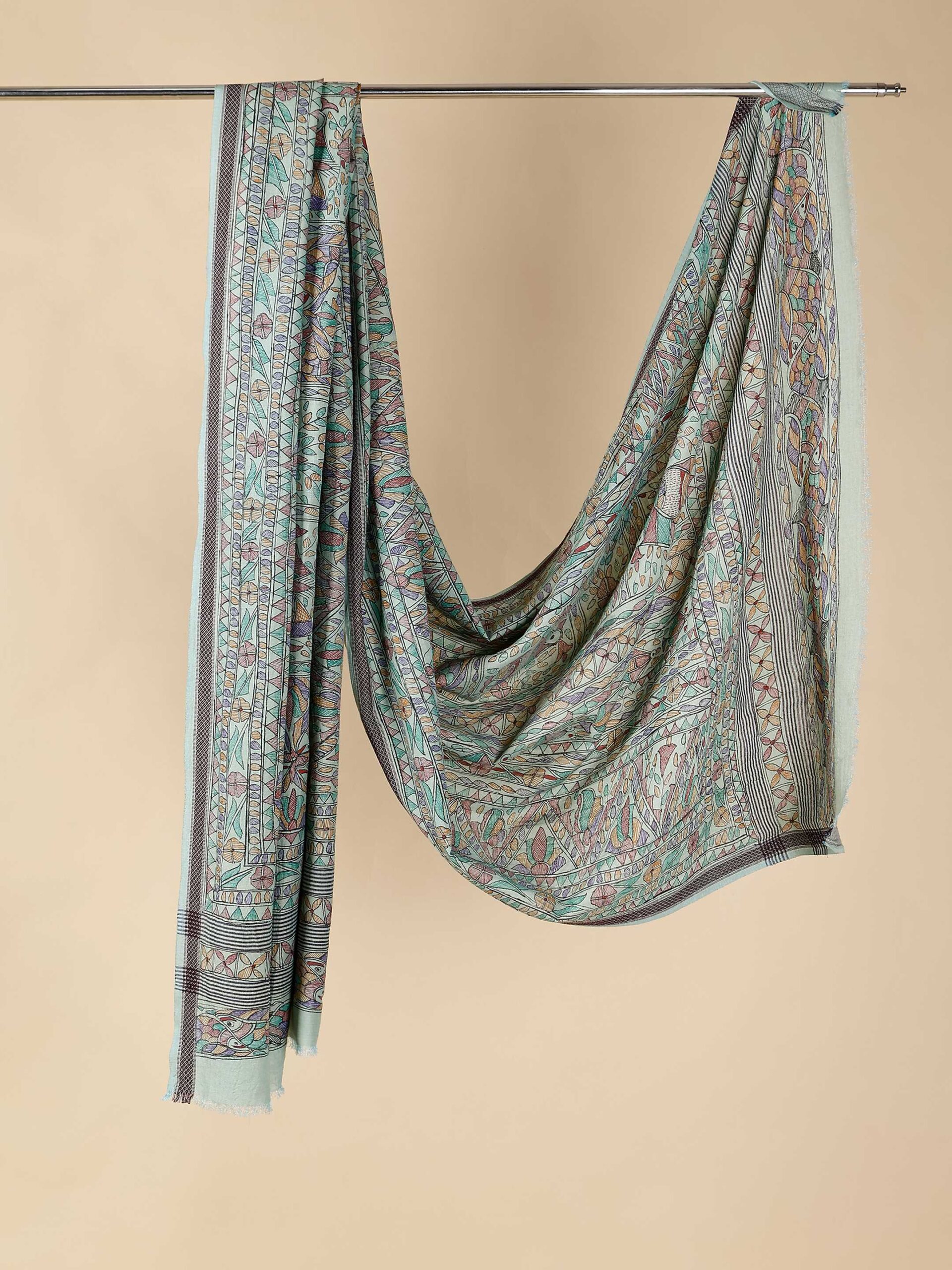 Blue Full Work Cotton Silk Hand-Painted Madhubani Dupatta - Image 3