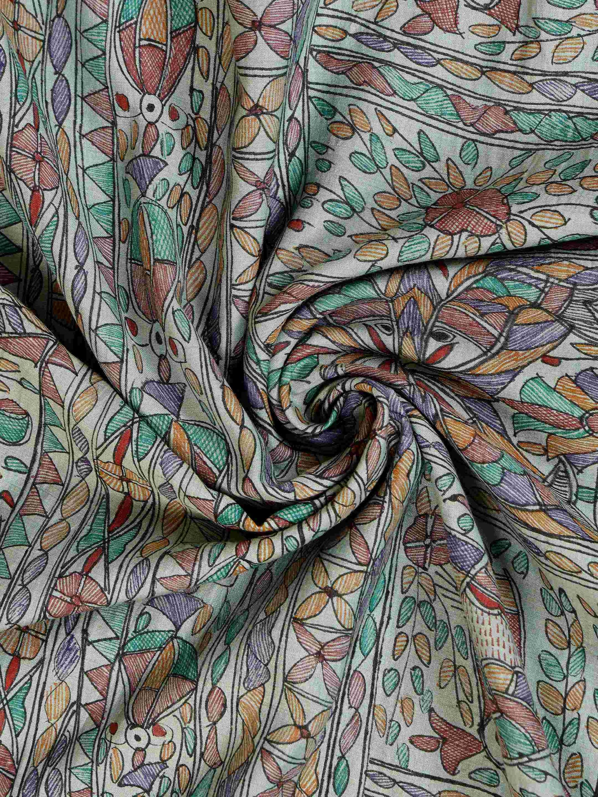 Blue Full Work Cotton Silk Hand-Painted Madhubani Dupatta - Image 2