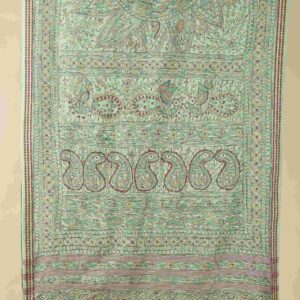 Green Full Work Cotton Silk Hand-Painted Madhubani Dupatta