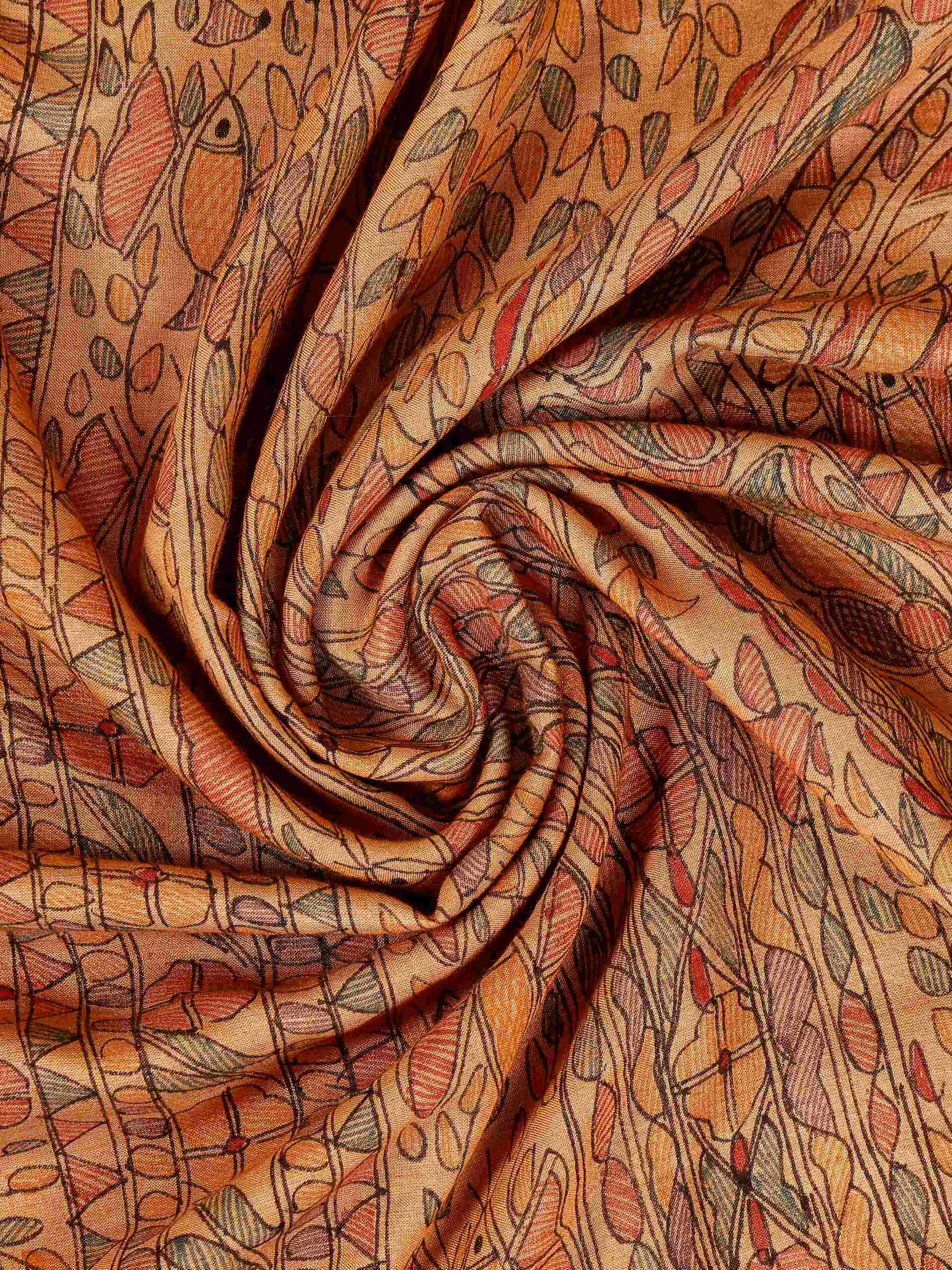 Orange Full Work Cotton Silk Hand-Painted Madhubani Dupatta - Image 2