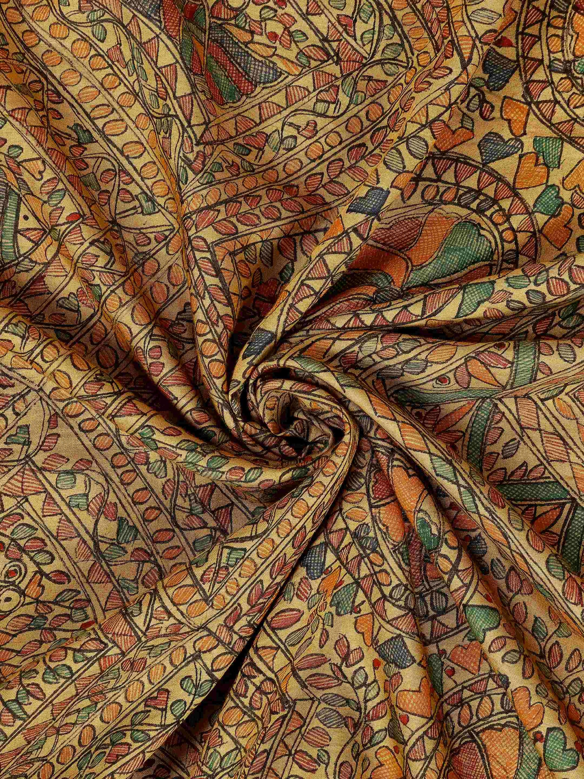 Yellow Full Work Cotton Silk Hand-Painted Madhubani Dupatta - Image 2