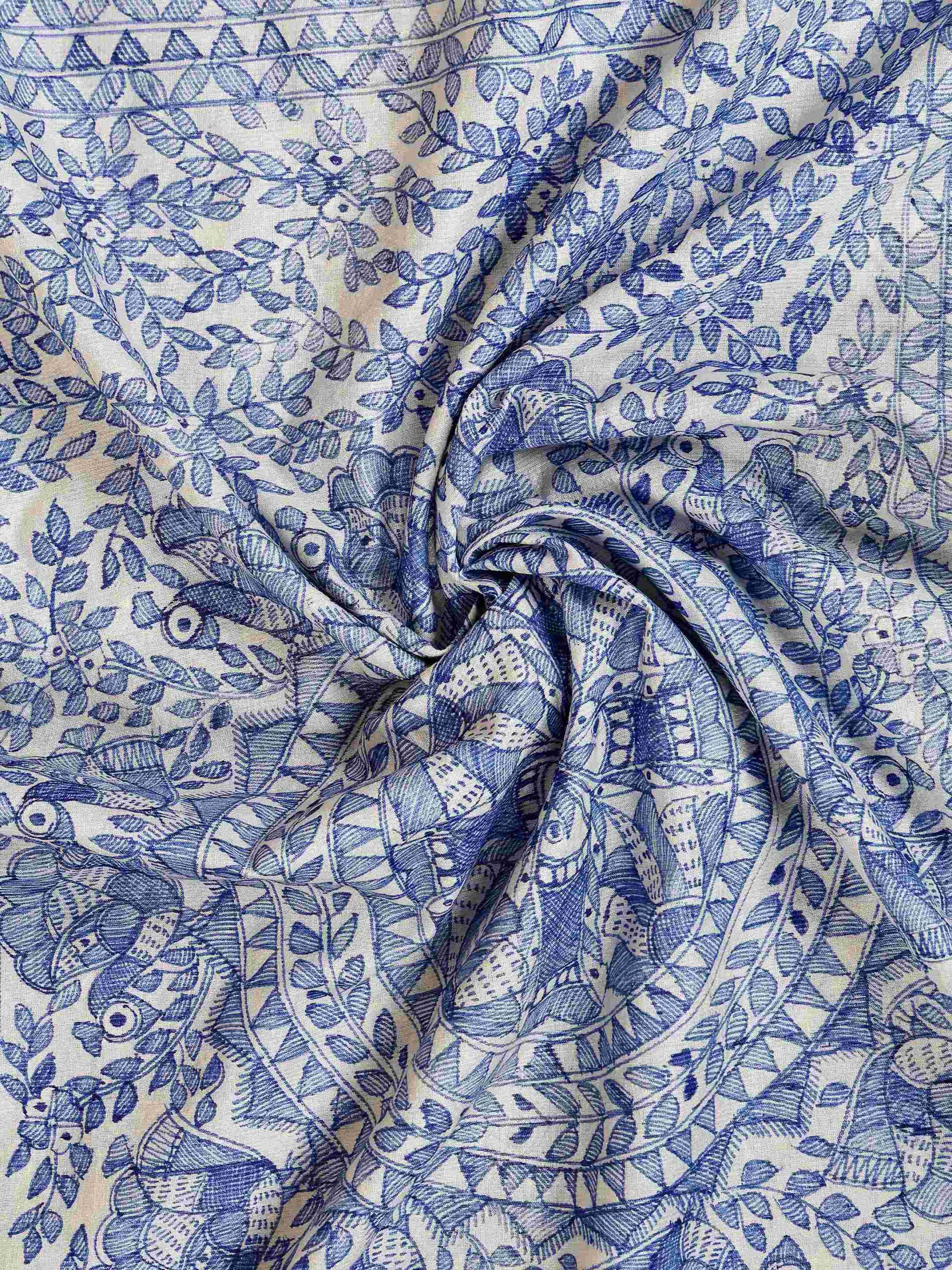 Beige Full Work Tussar Silk Hand-Painted Madhubani Dupatta - Image 2