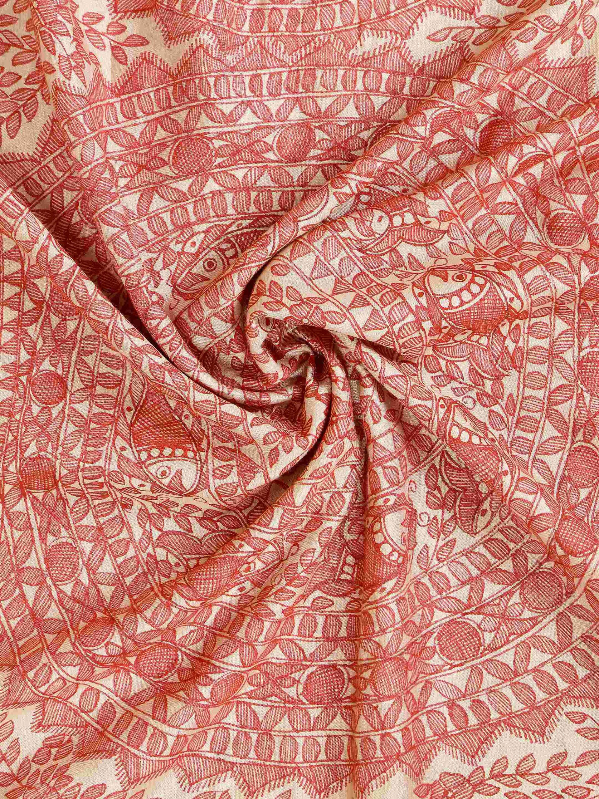 Beige Full Work Cotton Silk Hand-Painted Madhubani Dupatta - Image 2