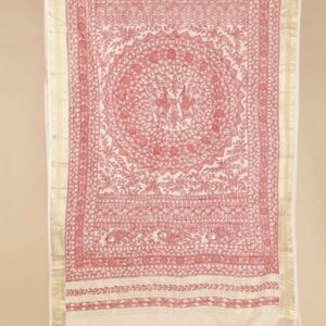 Beige Full Work Tussar Silk Hand-Painted Madhubani Dupatta