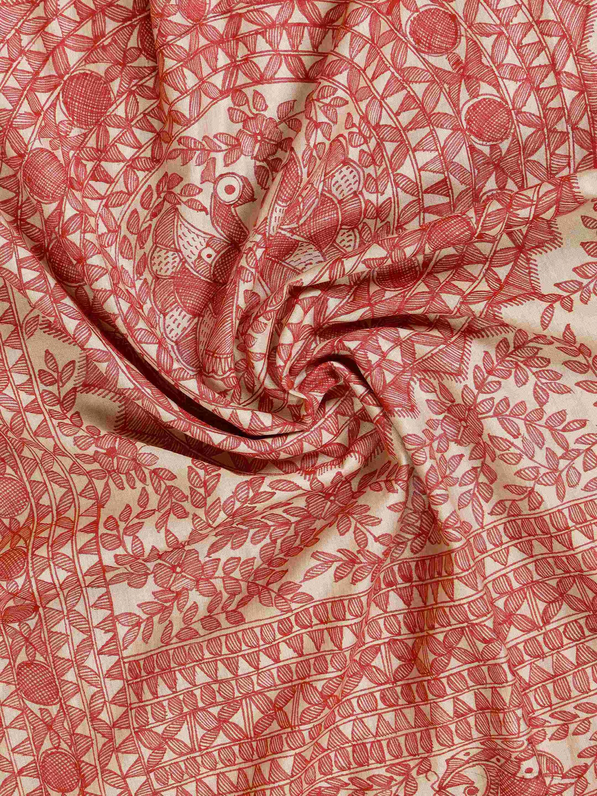 Beige Full Work Tussar Silk Hand-Painted Madhubani Dupatta - Image 2