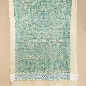 Beige Full Work Tussar Silk Hand-Painted Madhubani Dupatta