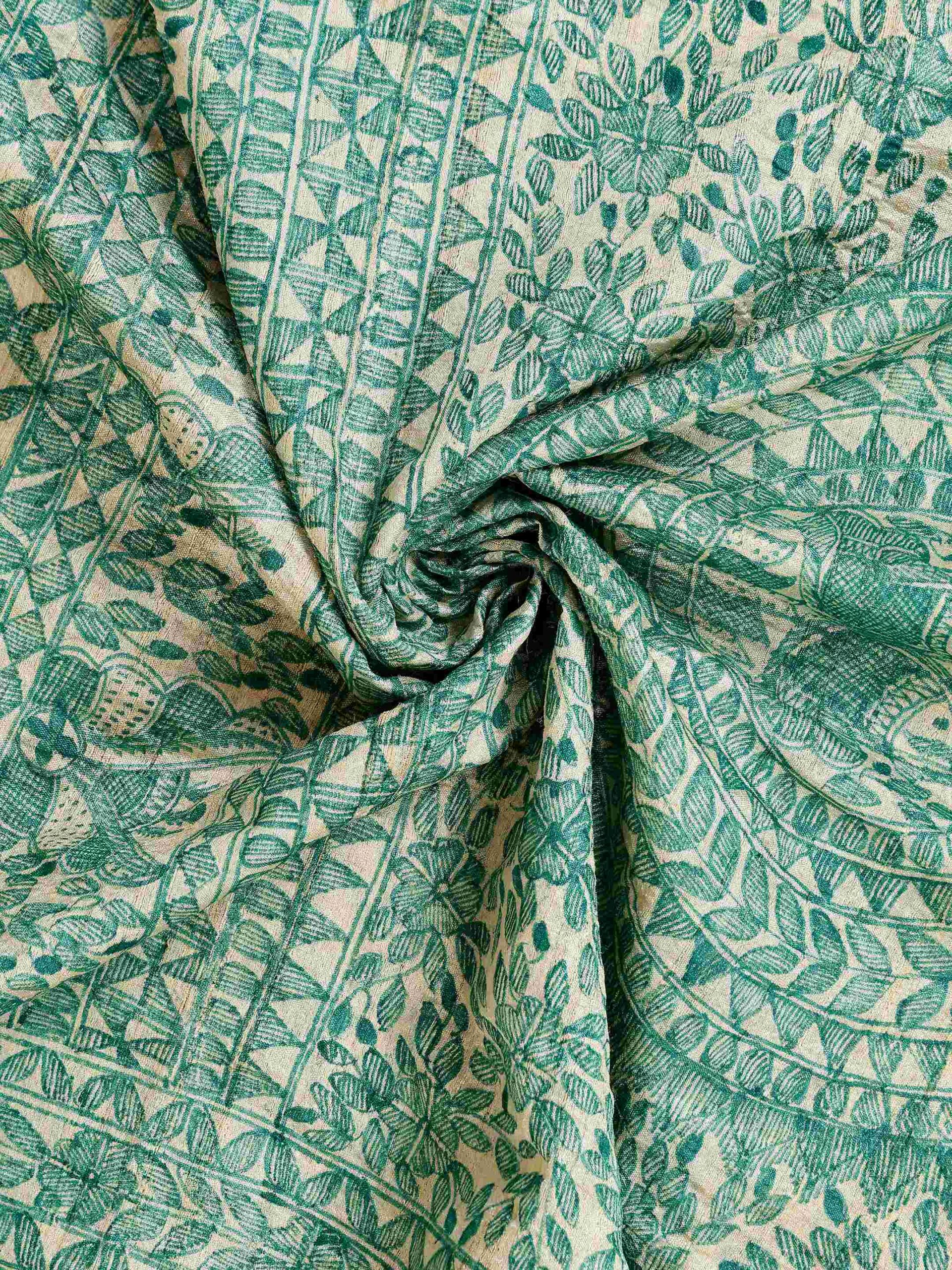 Beige Full Work Tussar Silk Hand-Painted Madhubani Dupatta - Image 2