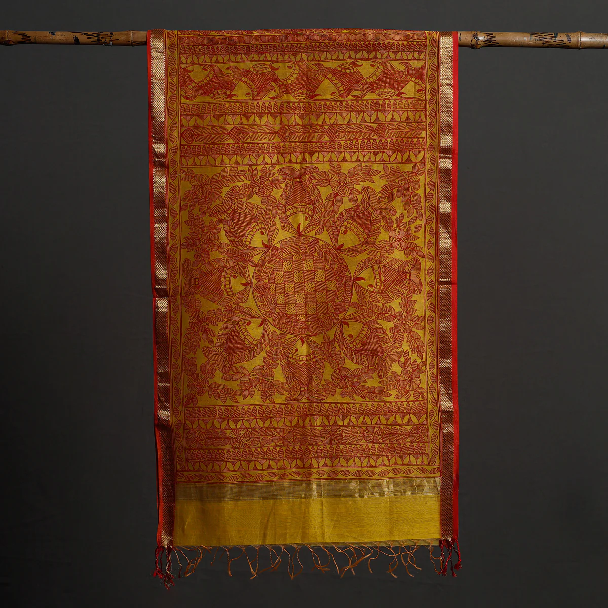 YELLOW MADHUBANI CHANDERI STOLE - Image 2