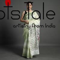 Green Madhubani & Shibori Chanderi Saree - Image 2